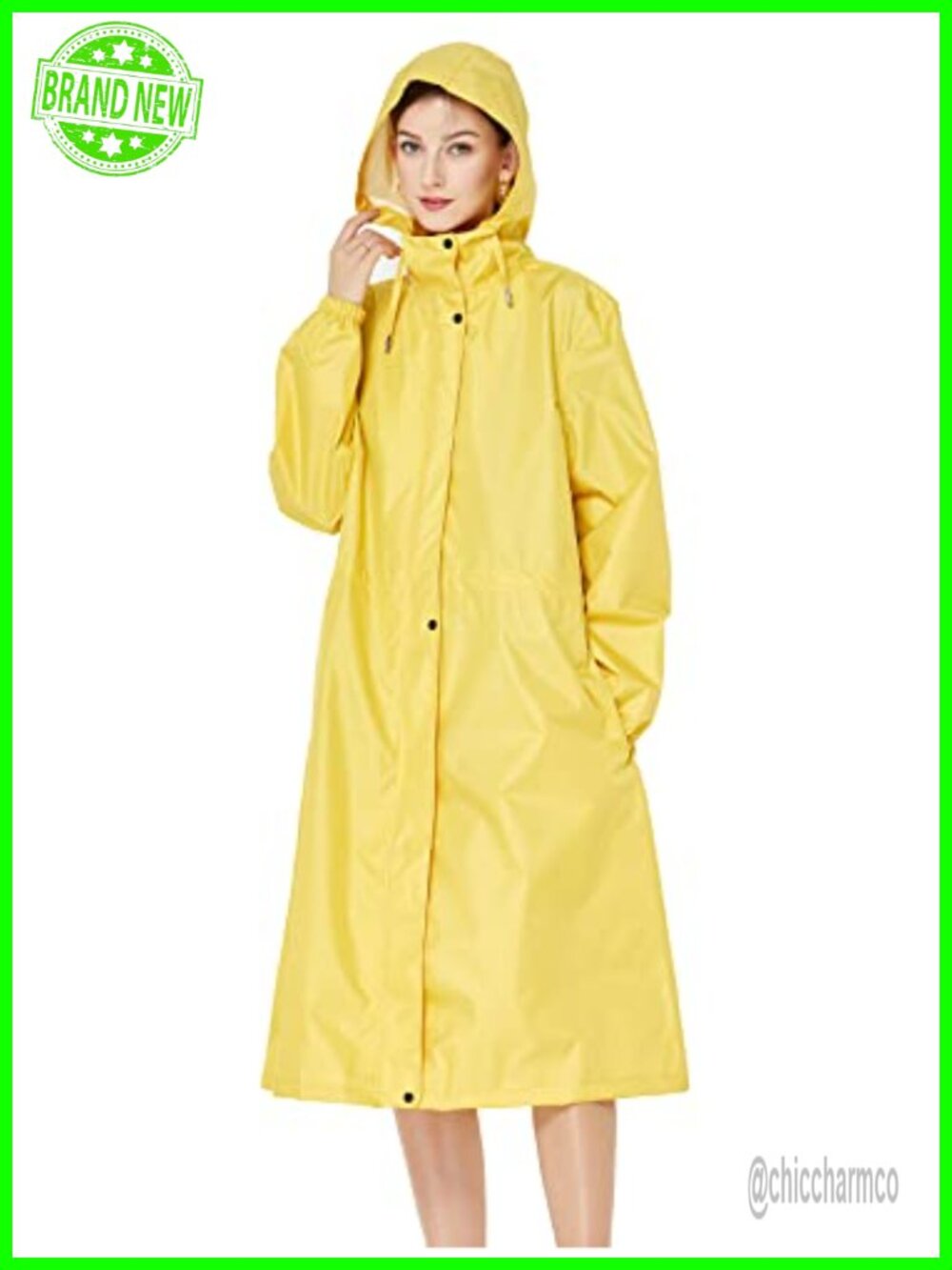 Freesmily Women Long Raincoat Hooded Narrow Sleeve Waterproof Jacket